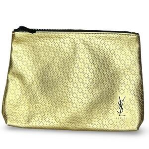 Yves‎ Saint Laurent Beaute Metallic Gold Cosmetic Bag Designer Makeup Toiletries